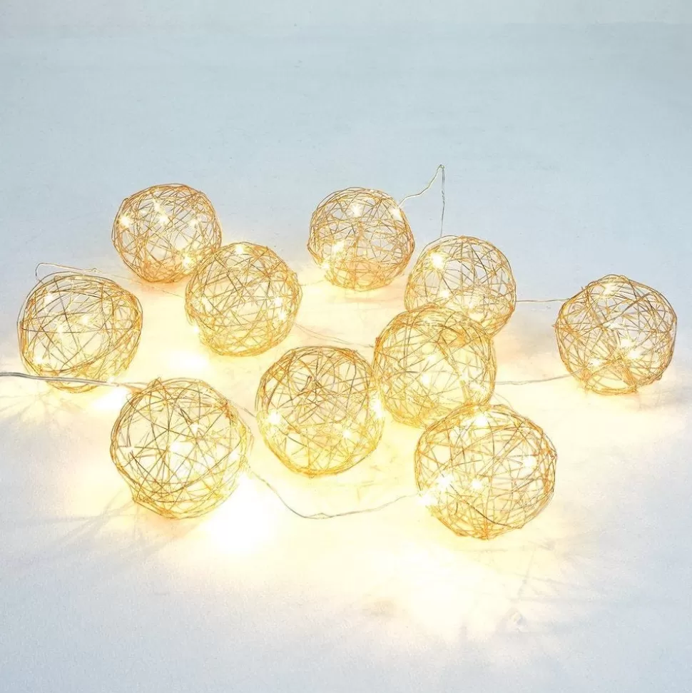 RETIF Girlande Aus 10 Goldfarbenen Kugeln O 8 Cm - 50 Warmweise Mikro-Leds 1,8 M