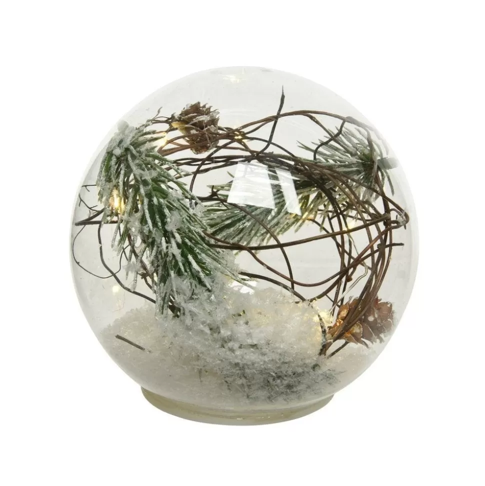 RETIF Glaskugel Mit Piniendekor Und 15 Warmweisen Mikro-Leds O 18 Cm