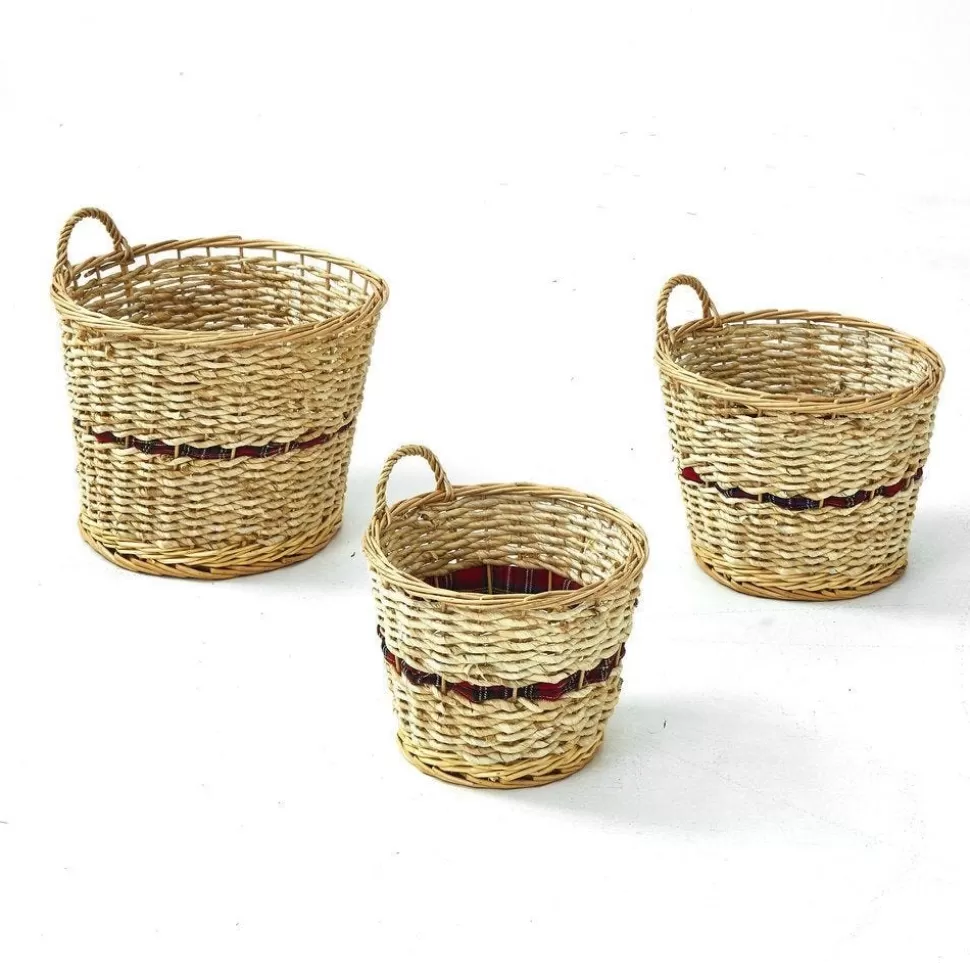 RETIF Korbe Mit Tartanband Und Einem Griff O 41 X H 29 + O 33 X H 24 + O 28 X H 20
