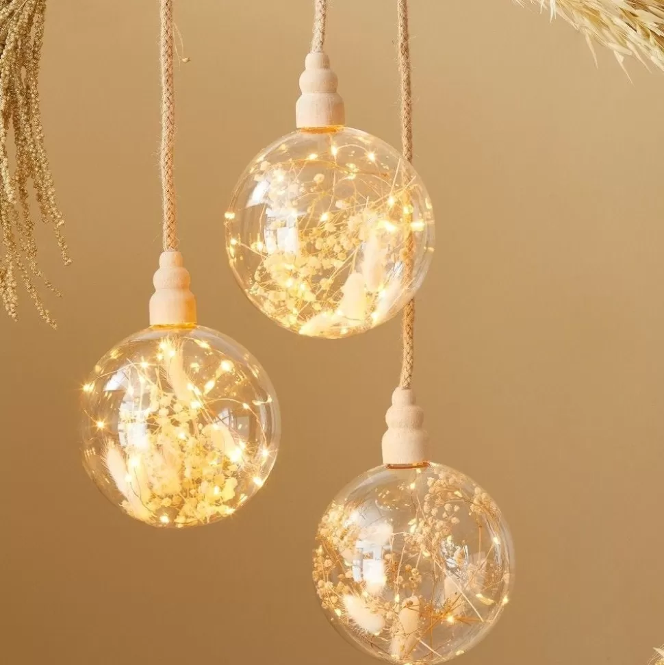 RETIF Kugel Mit Getrockneten Blumen 30 Mikro-Led Warmweis O 14 Cm