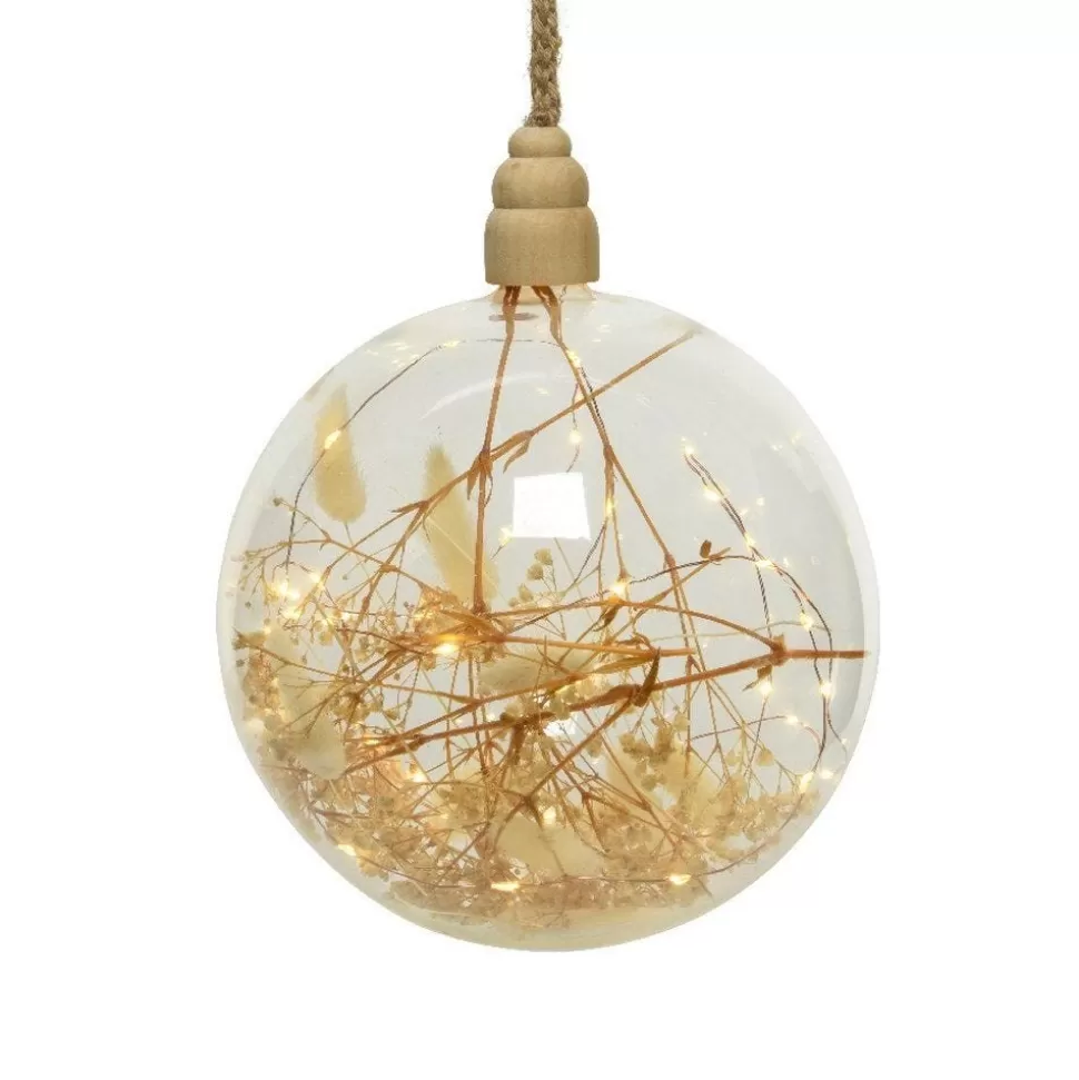 RETIF Kugel Mit Getrockneten Blumen 30 Mikro-Led Warmweis O 14 Cm