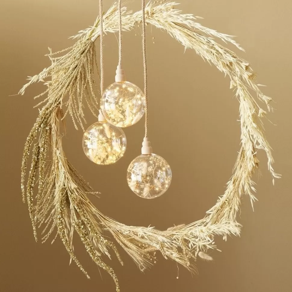 RETIF Kugel Mit Getrockneten Blumen 30 Mikro-Led Warmweis O 14 Cm