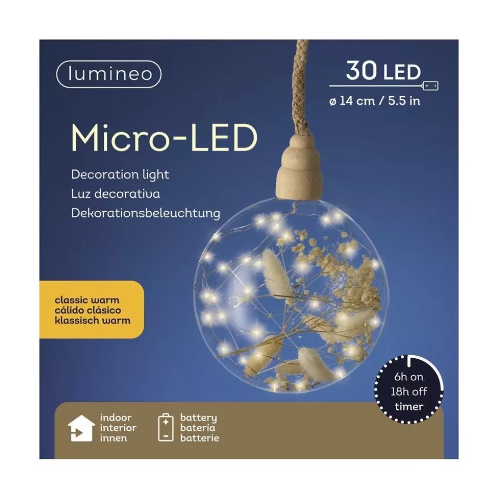RETIF Kugel Mit Getrockneten Blumen 30 Mikro-Led Warmweis O 14 Cm
