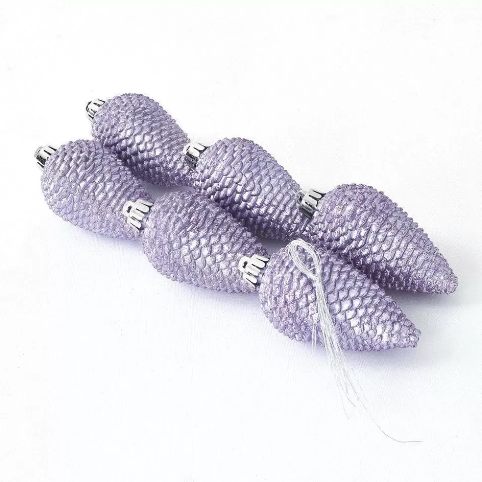 RETIF Kugel Tannenzapfen Lila Bereift L 4,5 X H 8 Cm - 6 Stuck