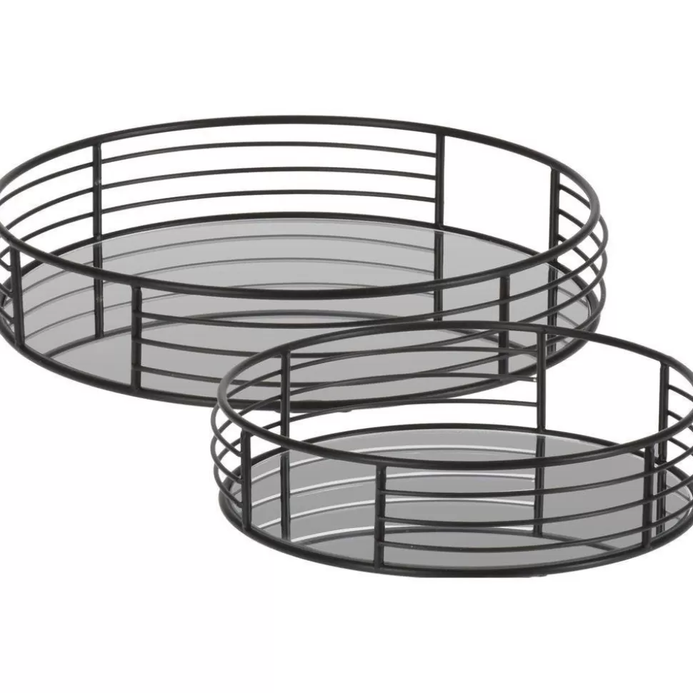 RETIF Tabletts, Spiegel Und Schwarzes Metall L20 X T20 X H5Cm Und L25 X T25 X H5Cm