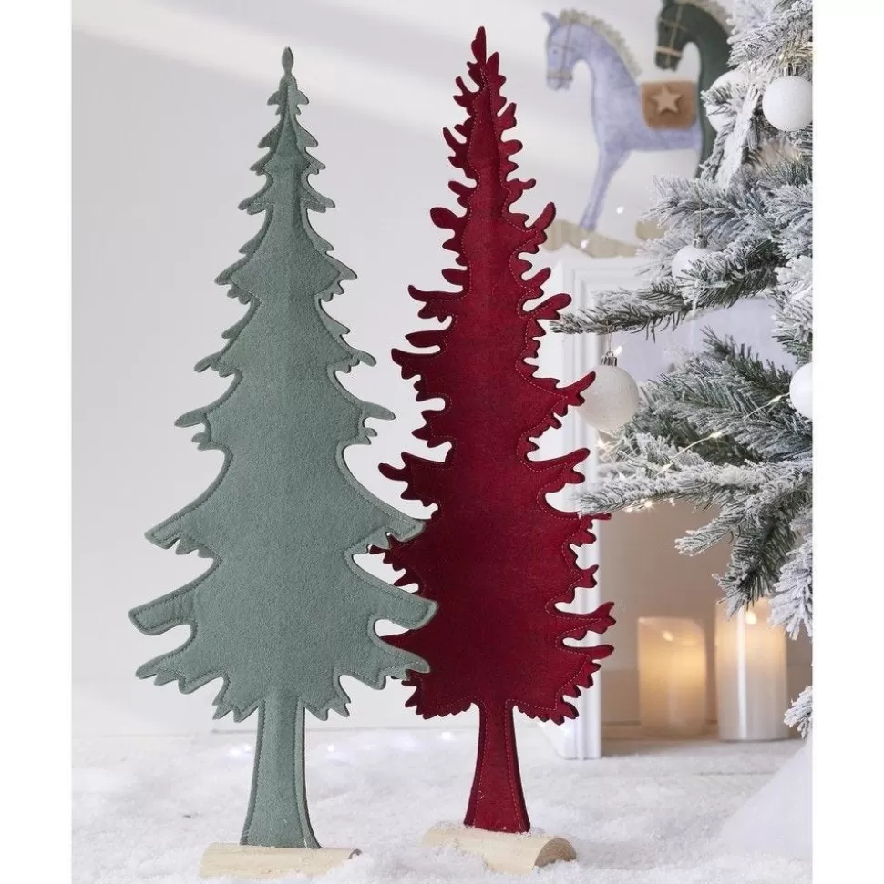 RETIF Weihnachtsbaum Aus Holz Und Filz H42Cm 2 Mogliche Farben Rot/Grun